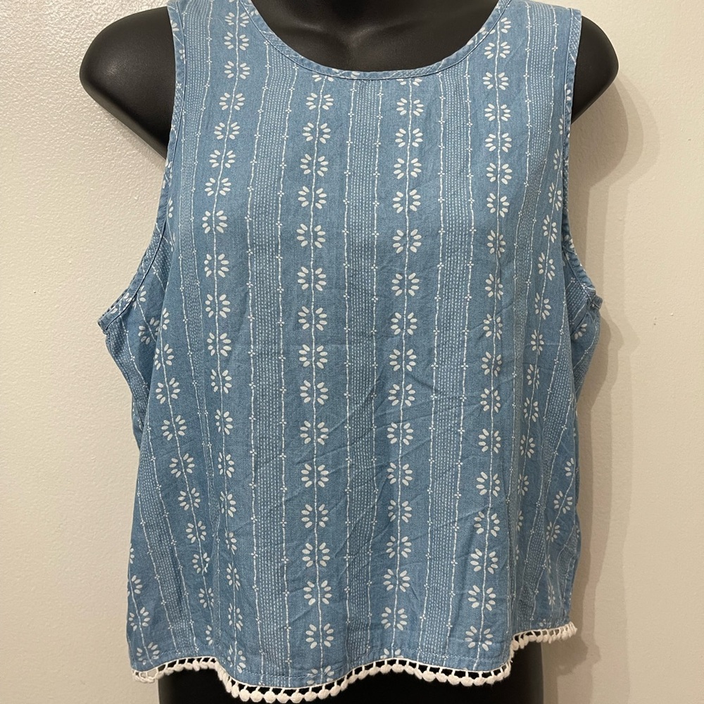 Love Fire Blue Boxy Sleeveless Tank Top